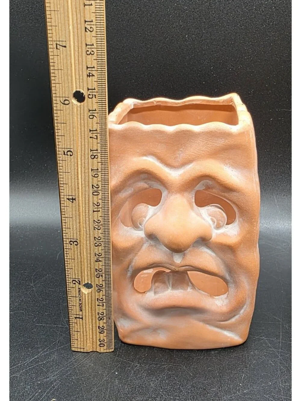 Russ Jack-O-Lantern Terracotta Paper Bag Pumpkin Candleholder Pair Halloween Vtg